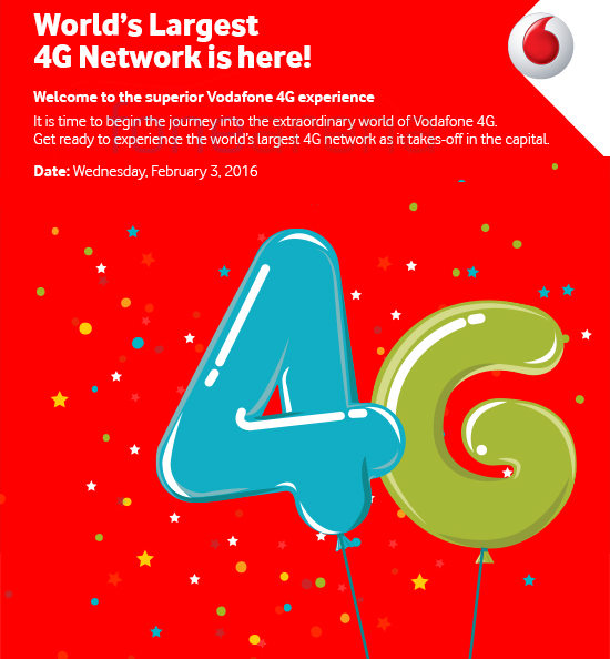 Vodafone 4G Launch Delhi invite