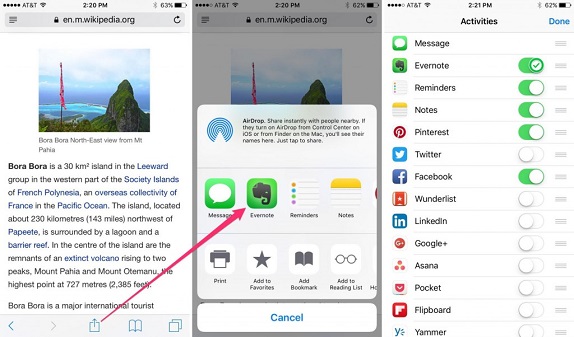 Evernote iOS web clipping