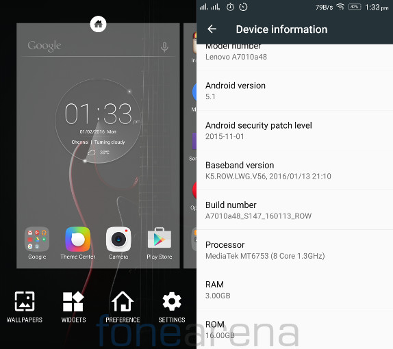 Lenovo Vibe K4 Note Home and About