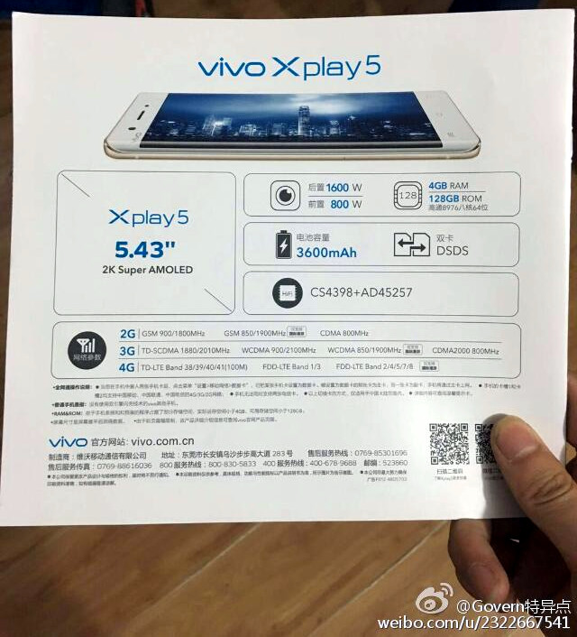 vivo Xplay5 specs leak