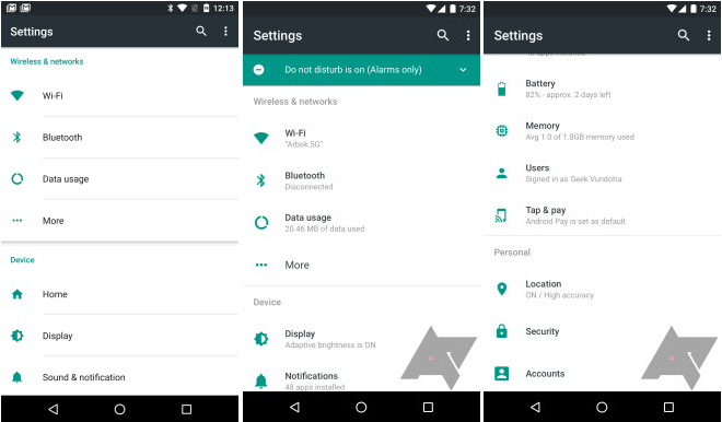 Android N Seettings UI