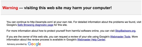 Gmail safe browsing warning