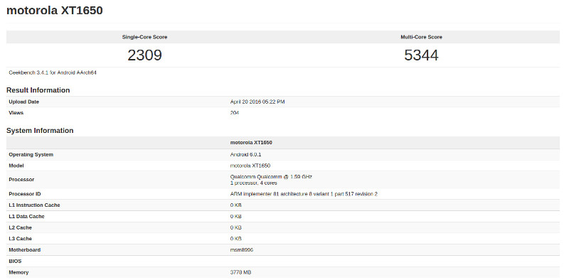 Motorola XT1650 Geekbench