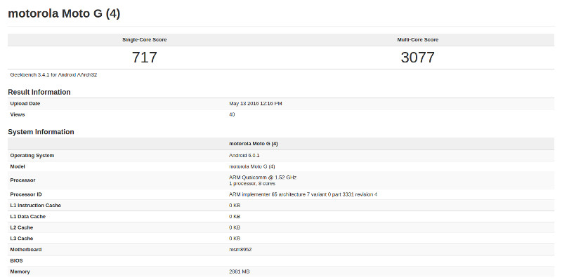 Moto G4 Geekbench leak