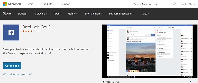 facebook for windows 10 desktop