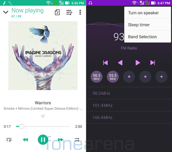 Asus Zenfone Max 2016 Music Player and FM Radio