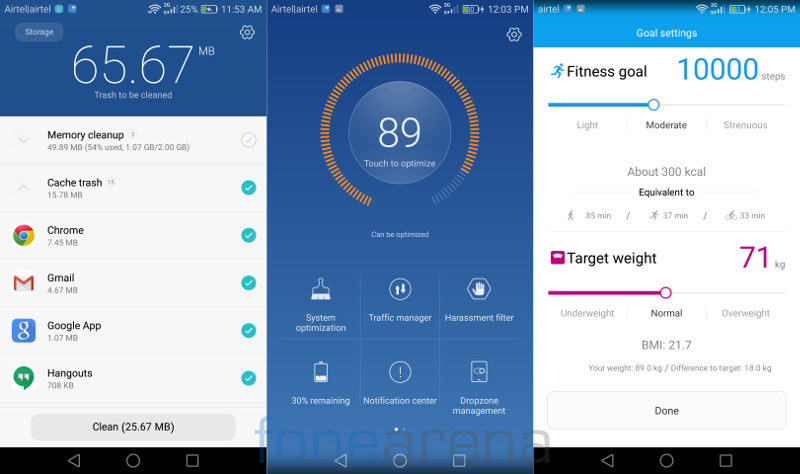 Honor 5C storage counter, optimizer and health app