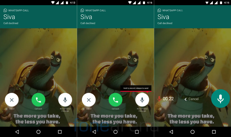 WhatsApp for Android Call Back and Voice message