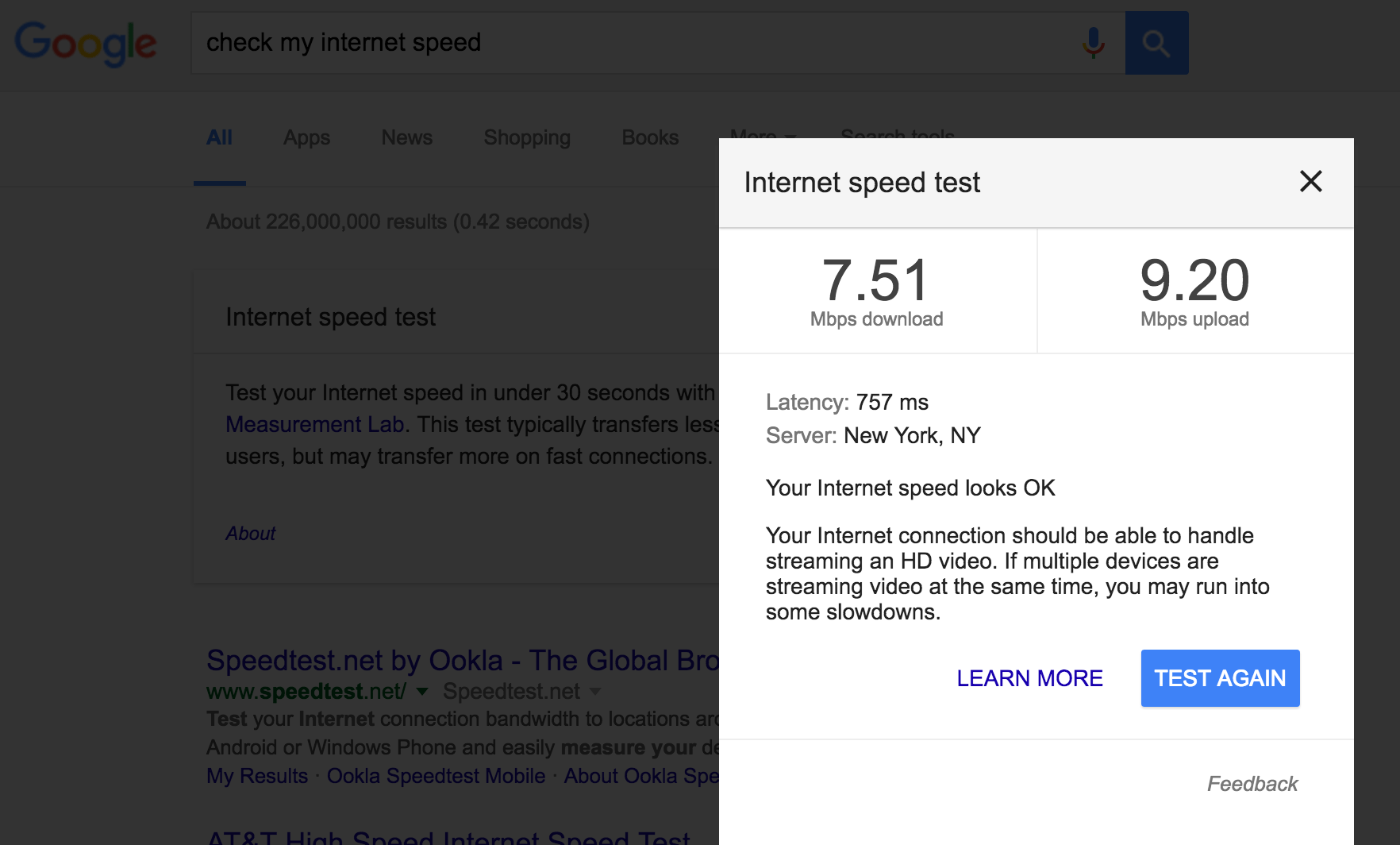 download speed test google