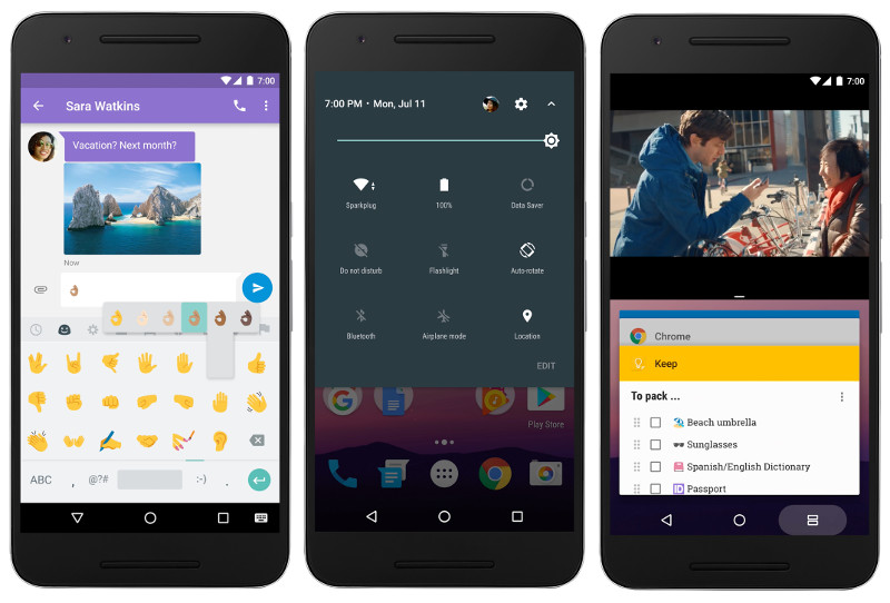 Android 7.0 Nougat Emoji, Quick Settings and Multi Window