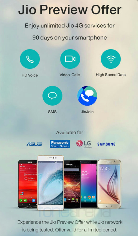 Jio Preview Offer ASUS, Panasonic, LG and Samsung