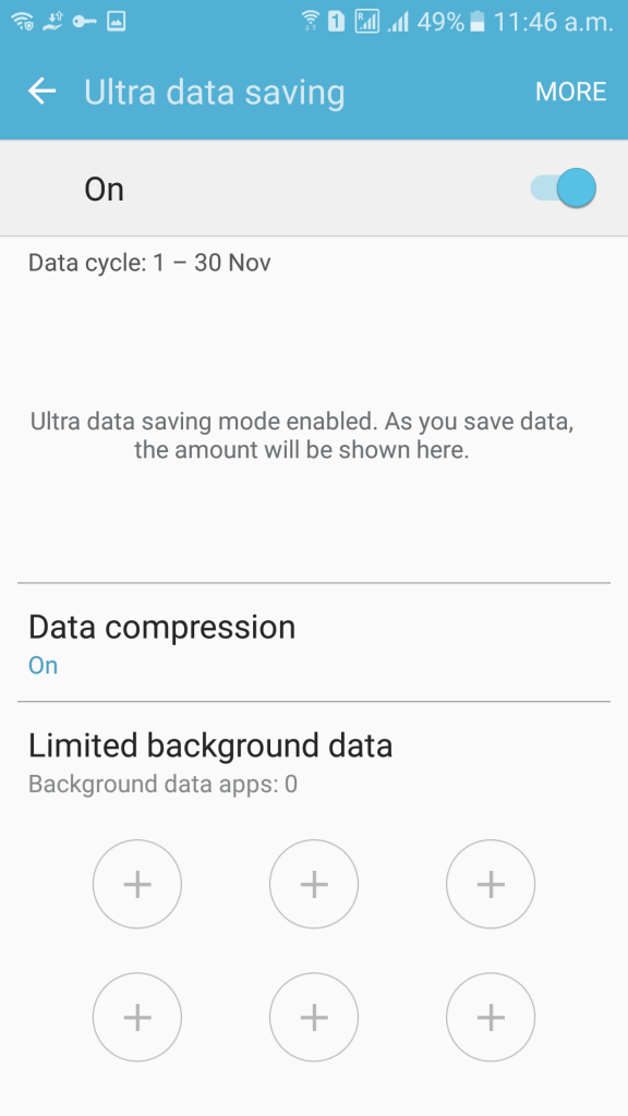 Samsung Galaxy On8 Ultra data saver