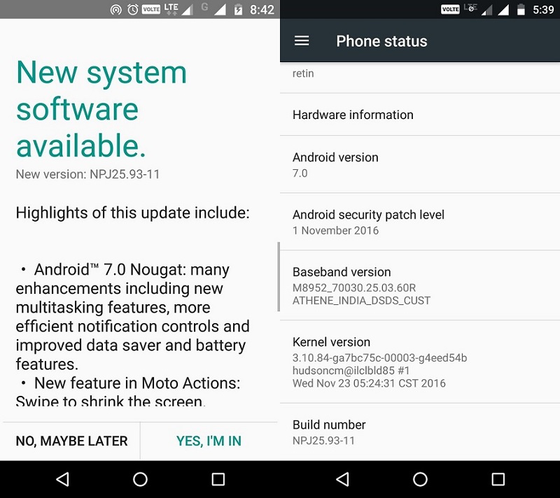 Moto G4 and Moto G4 Plus receiving Android Nougat update in India again