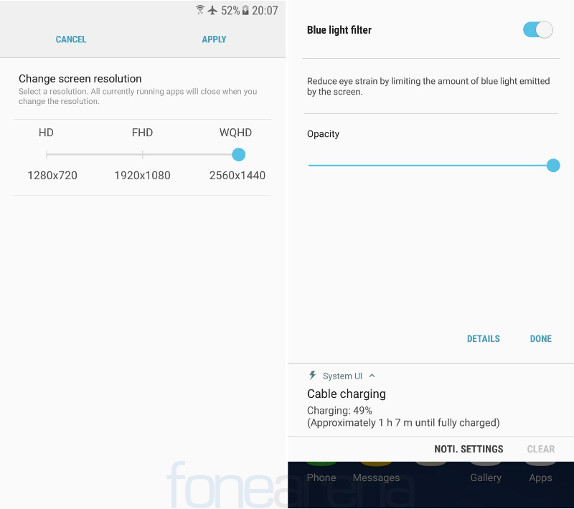 Samsung Galaxy S7 edge Android 7.0 Nougat resolution and opacity