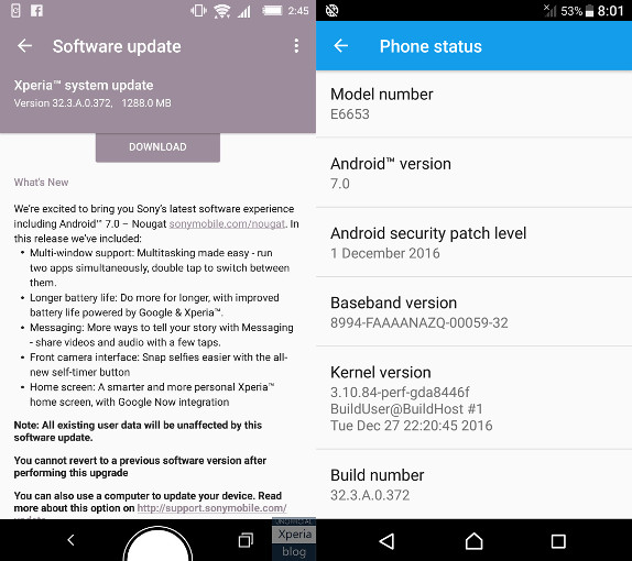 Sony Xperia Z2 Android 7.0 Nougat