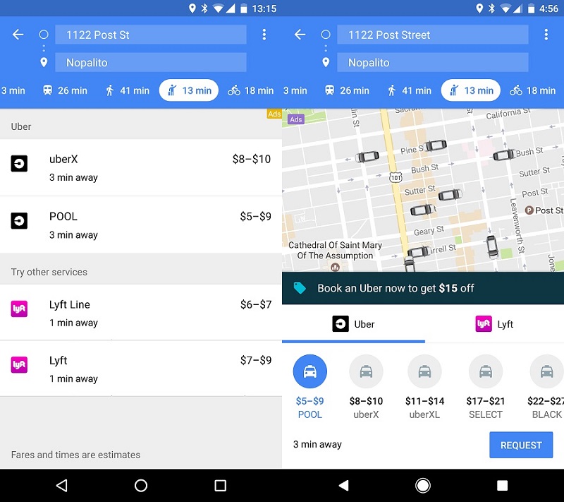 Google removes the ability to book Uber cabs within Maps