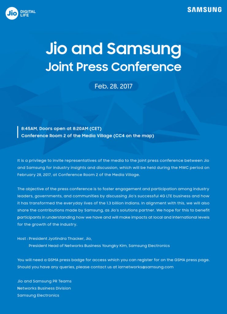 Jio and Samsung conference invite full