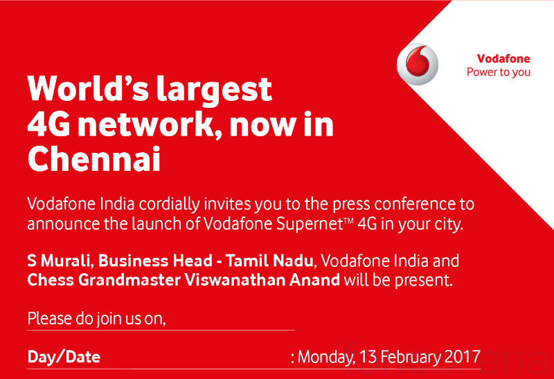 Vodafone 4G launch Chennai invite