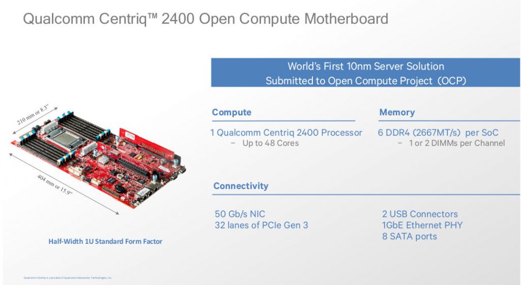 Qualcomm Centriq 2400 Open Compute Motherboard