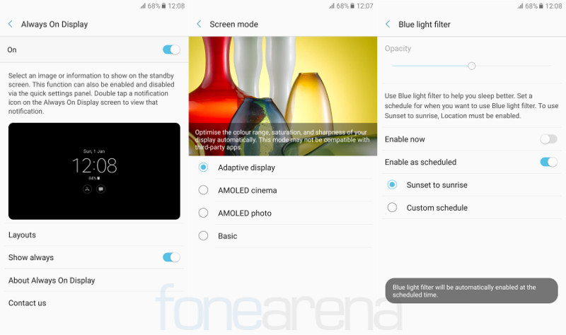 Samsung Galaxy C9 Pro Always On Display, Screen mode, Blue light filter