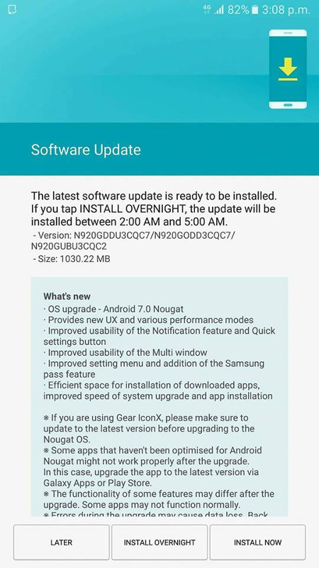 Samsung Galaxy Note5 Android 7.0 Nougat India