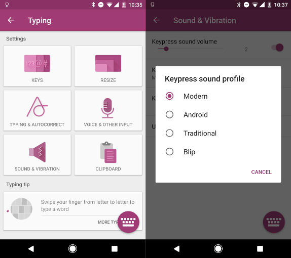SwiftKey for Android keypress sound profiles