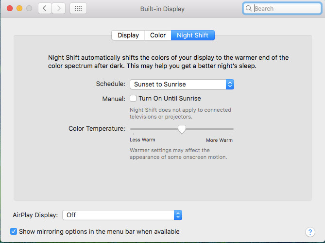 macOS 10.12.4 Night Shift