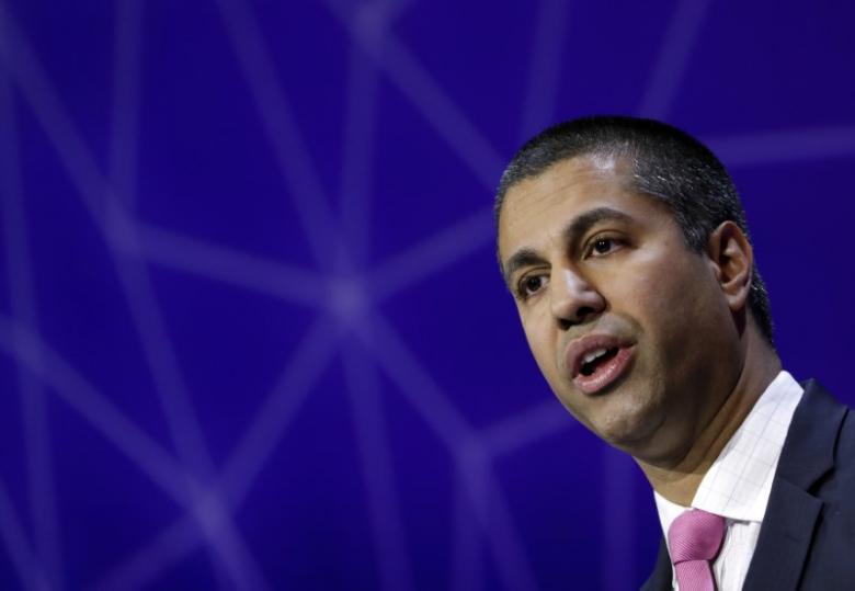 Ajit Pai, Chairman of U.S Federal Communications Commission, delivers his keynote speech at Mobile World Congress in Barcelona, Spain, February 28, 2017. REUTERS/Eric Gaillard