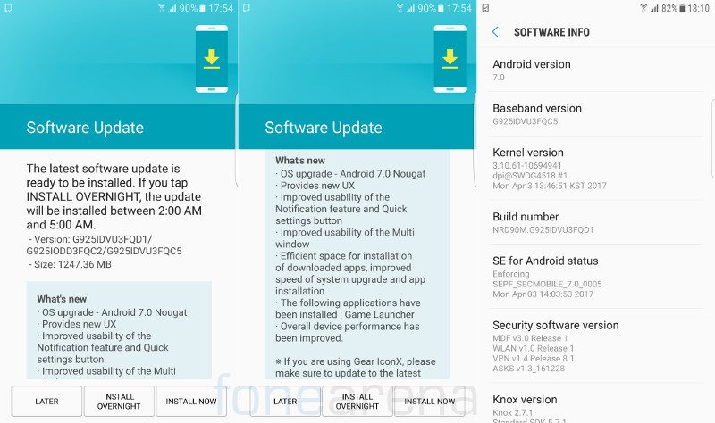 Samsung Galaxy S6 edge Android 7.0 Nougat India