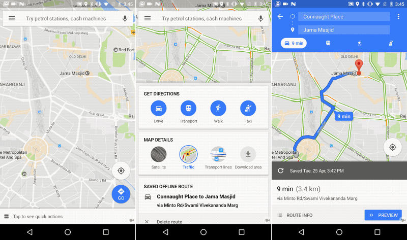 Google Maps for Android India shortcuts