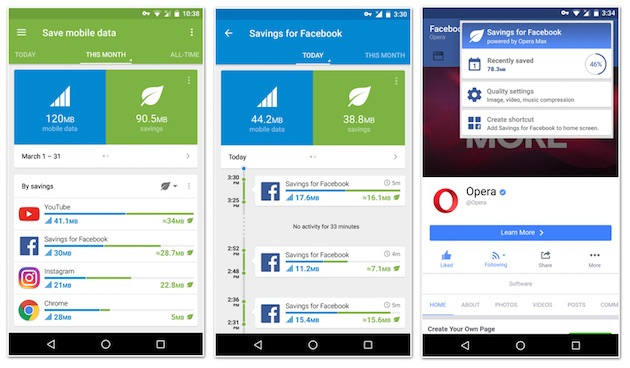 Opera Max 3.0 Facebook Savings