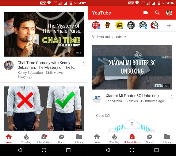 YouTube for Android Bottom Navigation UI