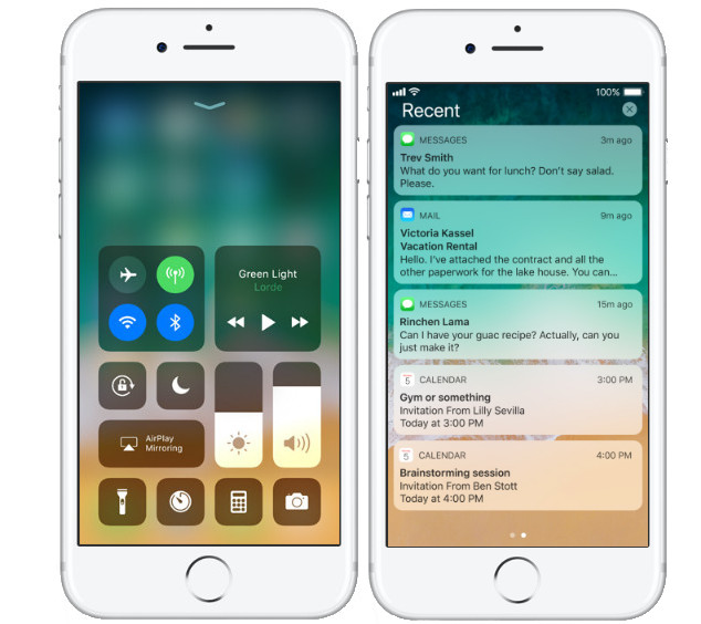 Apple iOS 11 Unified Control Center and Lock screen