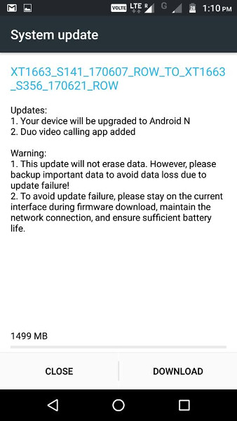 Moto M Android 7.0 Nougat update
