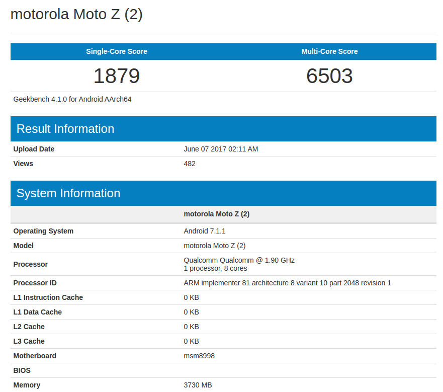 Moto Z2 Geekbench