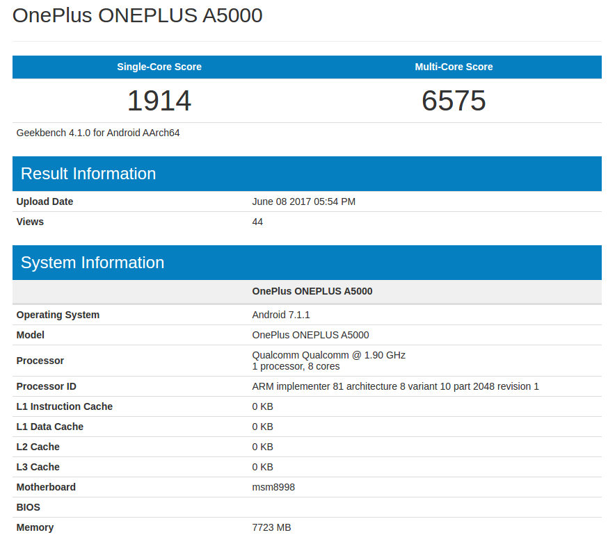 OnePlus 5 Geekbench