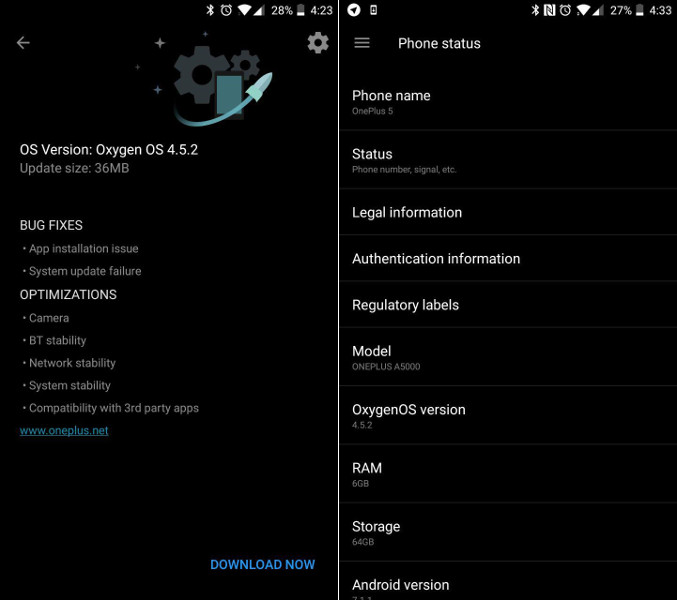 OnePlus 5 Oxygen OS 4.5.2