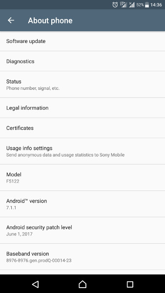 Sony Xperia X Android 7.1.1 Nougat
