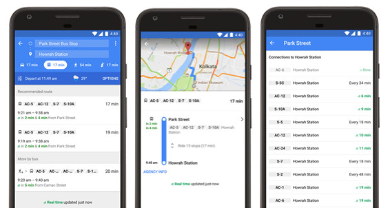 Google Maps Kolkata real-time transit