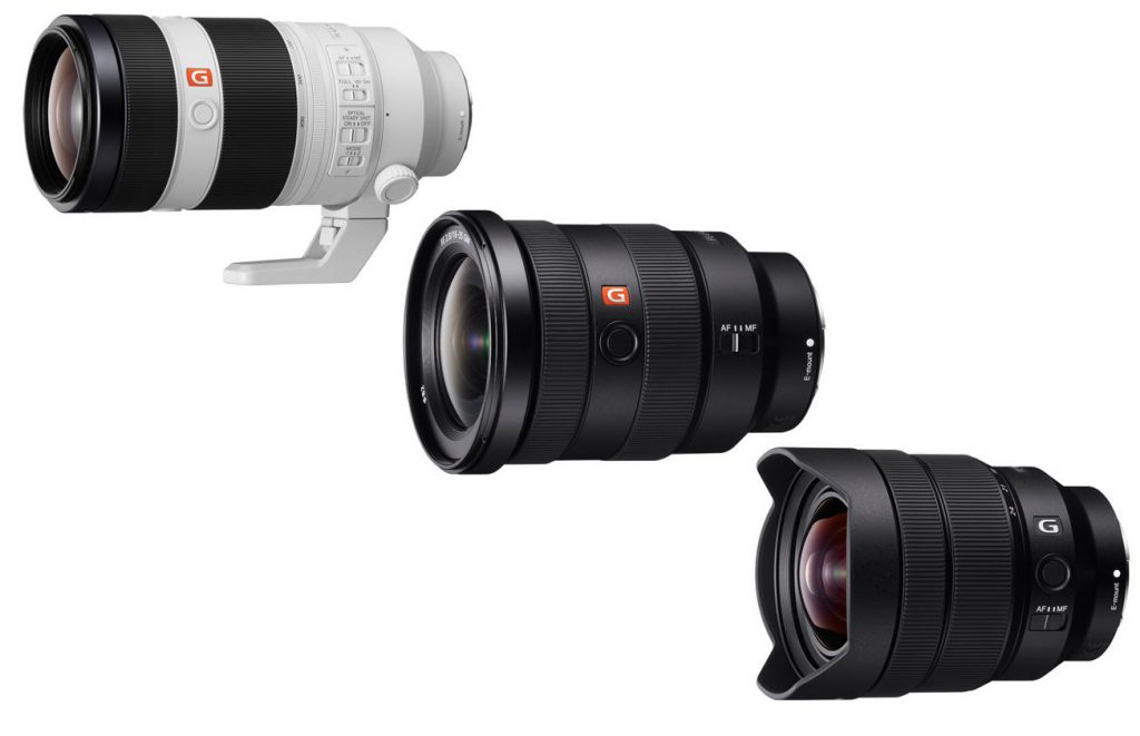 Sony SEL100400GM, SEL1635GM and SEL1224G lens