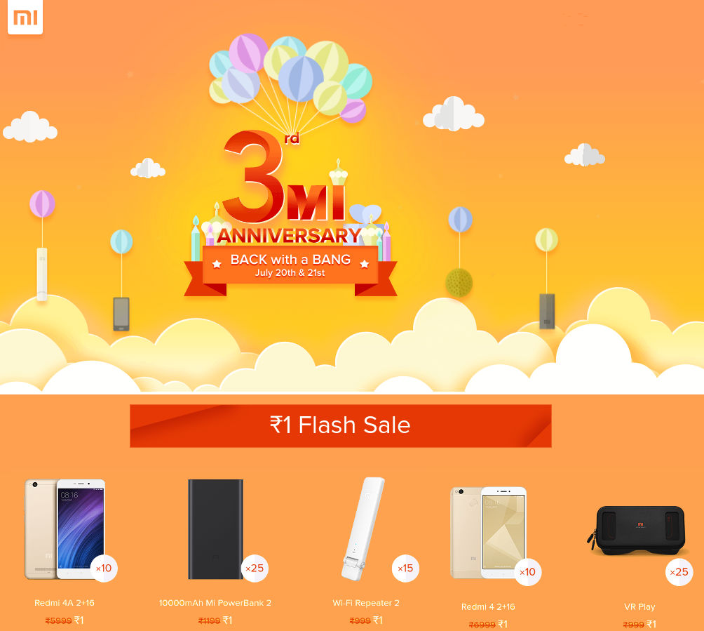 Xiaomi Mi 3rd Anniversary sale