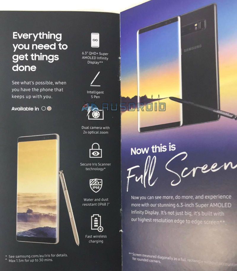 Samsung Galaxy Note8 brochure leak
