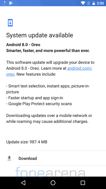 Syetem Update Android 8.0 Oreo