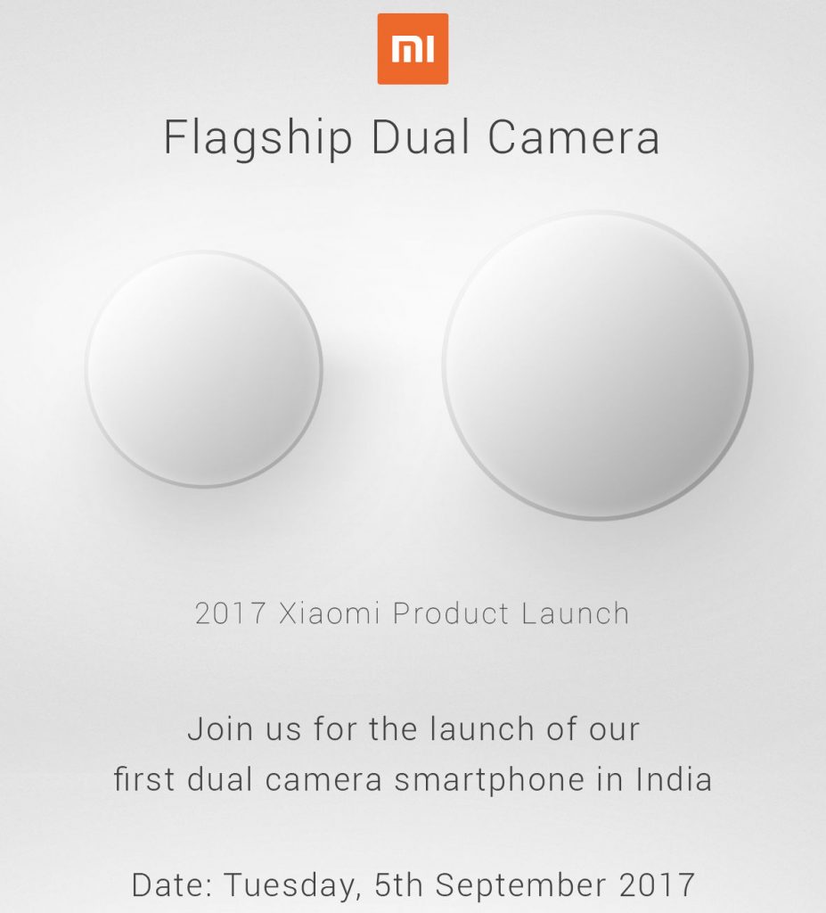 Xiaomi Flagship Dual Camera smartphone India launch September 5