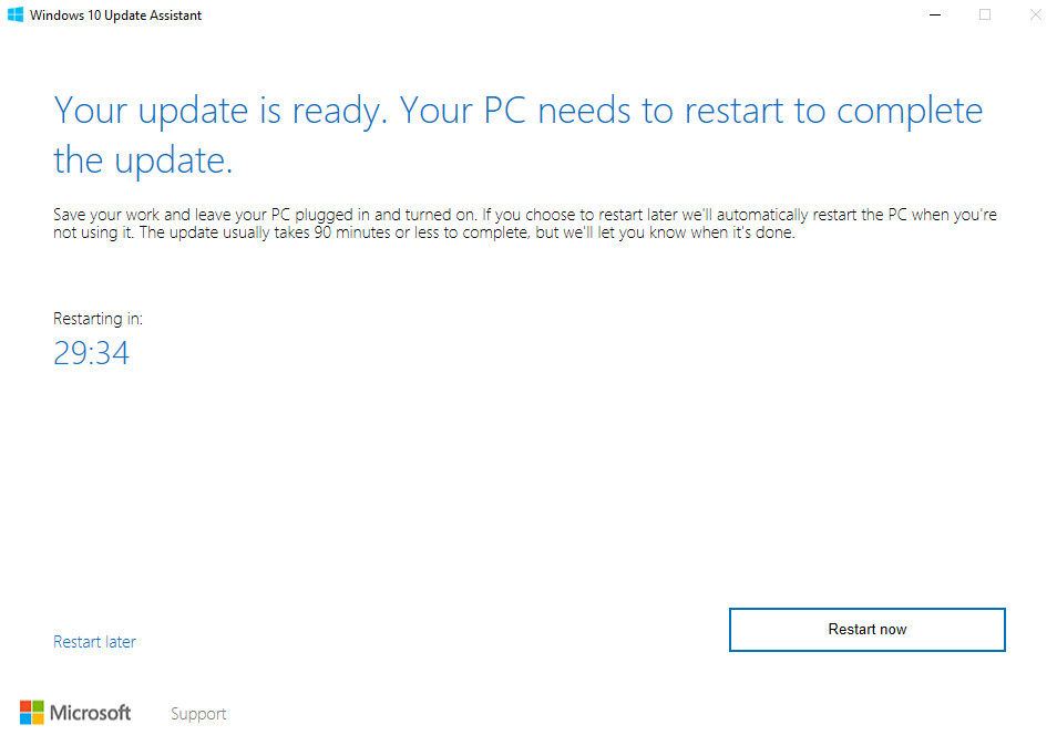 Windows 10 Update Assistant Fall Creators Update Restart