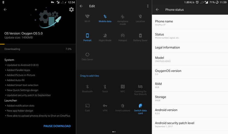 OnePlus 3 and 3T OxygenOS 5.0 Android 8.0 Oreo