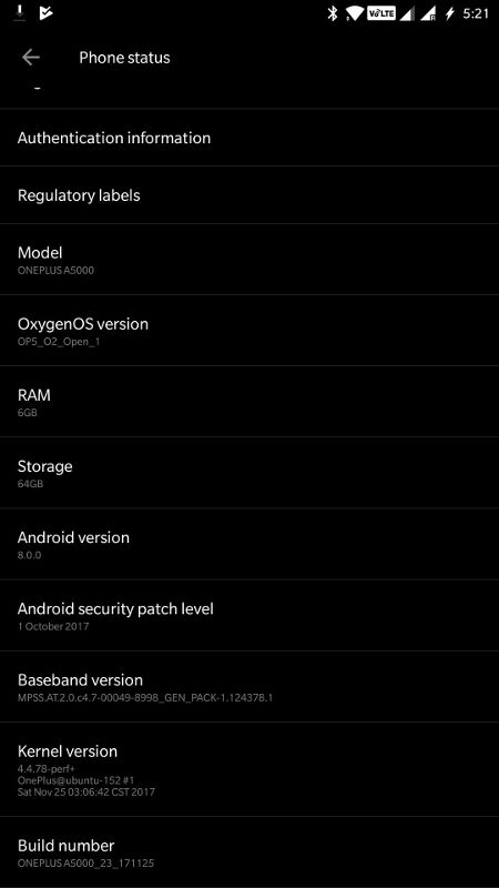 OnePlus 5 Android 8.0 Oreo