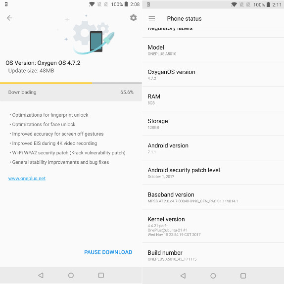 OnePlus 5T OxygenOS 4.7.2