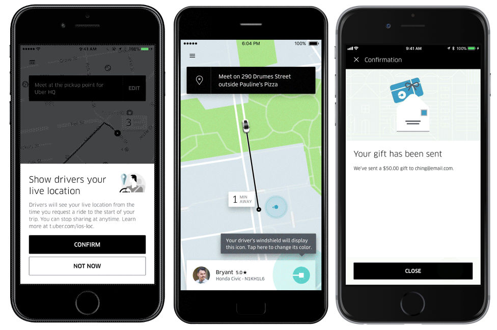 Uber live location sharing, beacon, gifting