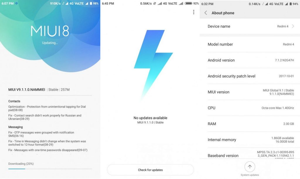 Xiaomi Redmi 4 MIUI 9 Stable Update